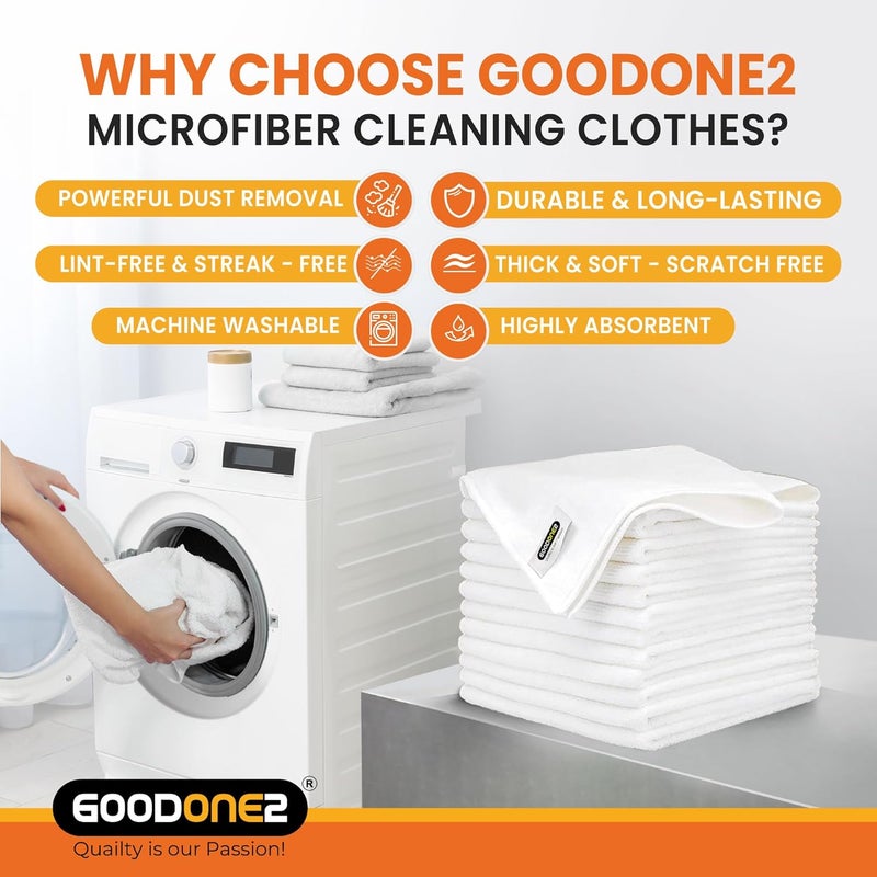 GOODONE2 12 Pack Microfiber Cleaning Cloth | Size 40x40cm | Thickness 400gsm | All Purpose Microfiber Towels - Clean, Dust, Polish, Scrub, Absorbent (White 12 Pack) - Image 4
