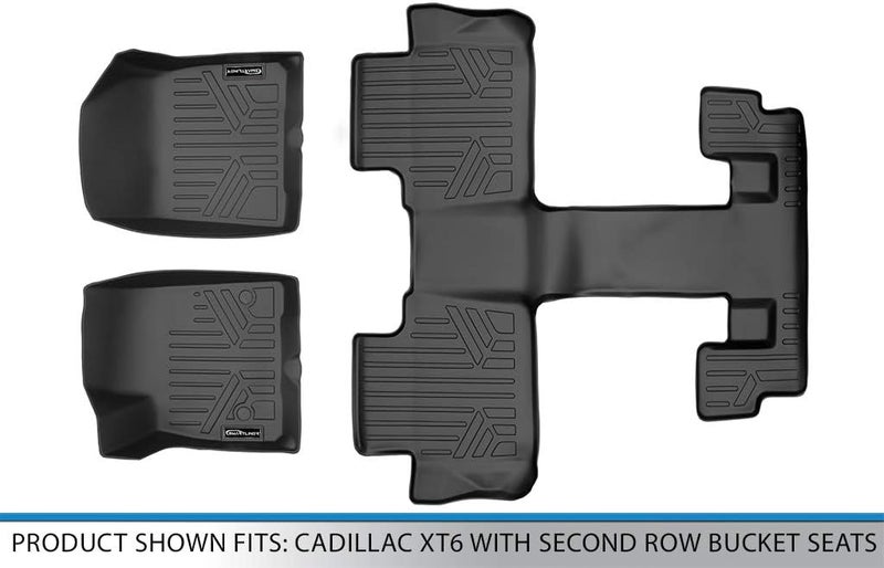 SMARTLINER Custom Fit Floor Mats 3 Row Liner Set Black for 2020 Cadillac XT6 with 2nd Row Bucket Seats - Image 5