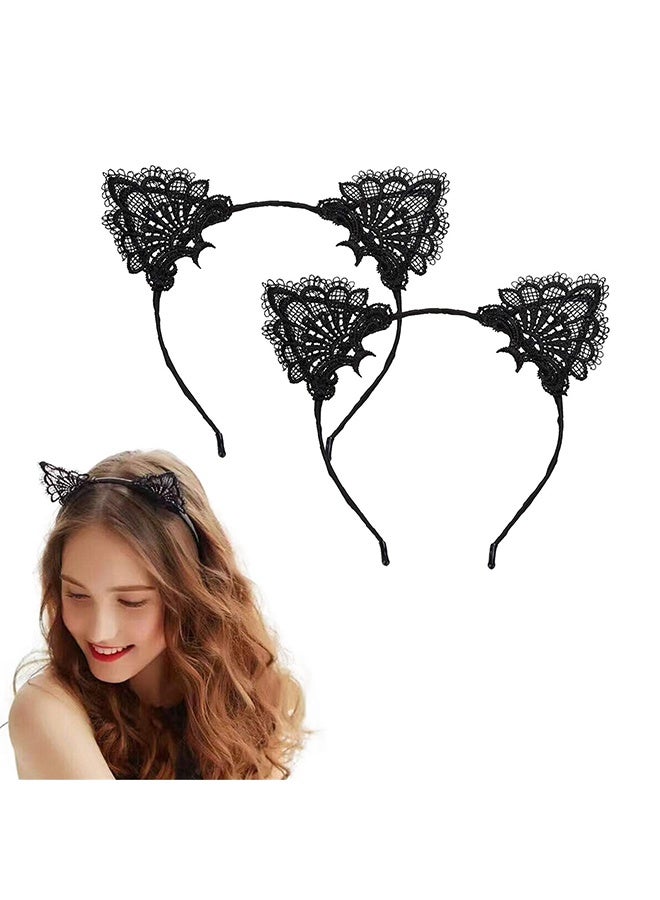 YJ 2PCS Lace Cat Ears Headband Exquisite Women Hair Accessories - Image 4