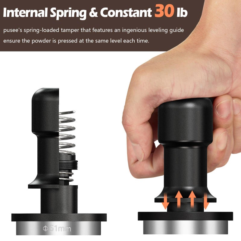 PUSEE 51mm Espresso Tamper - Premium Calibrated Coffee Tamper with Spring Loaded 30lb Pressure, Stainless Steel - Image 2