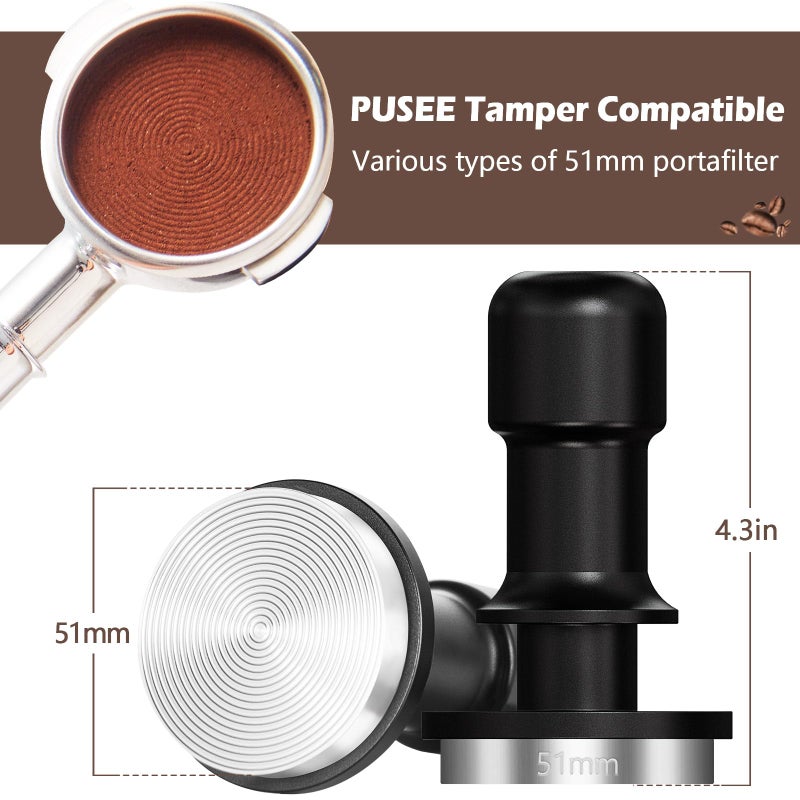 PUSEE 51mm Espresso Tamper - Premium Calibrated Coffee Tamper with Spring Loaded 30lb Pressure, Stainless Steel - Image 3