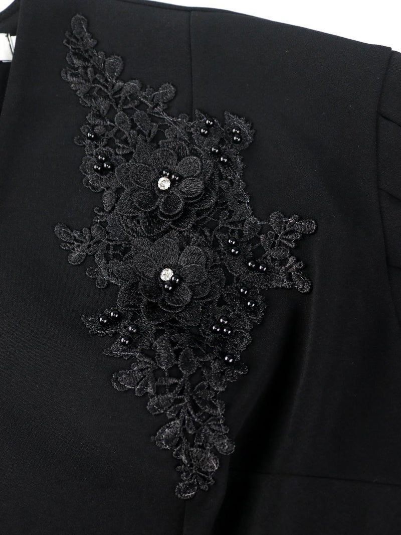 AOMEI Business Suit Sets for Women 2 Piece Outfits Floral Applique Peplum Tops Pencil Midi Skirt Set Formal Church Suits(Black,1XL) - Image 4