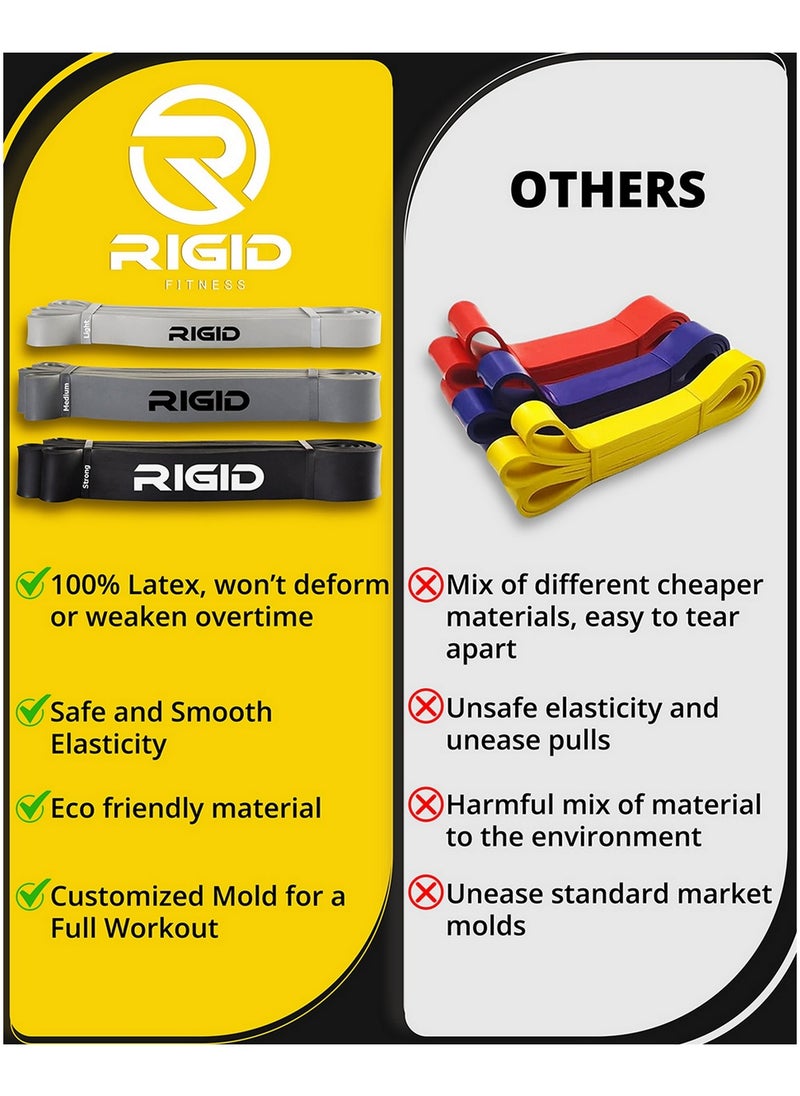 RIGID FITNESS - Fitness Resistance Bands Set - Heavy Duty Rubber Bands, Pull Up Assistance Bands, Stretching Bands, Exercices Bands For Bodybuilding Workout And Home Workout- 3 Levels (Light, Medium & Hard) - Image 1