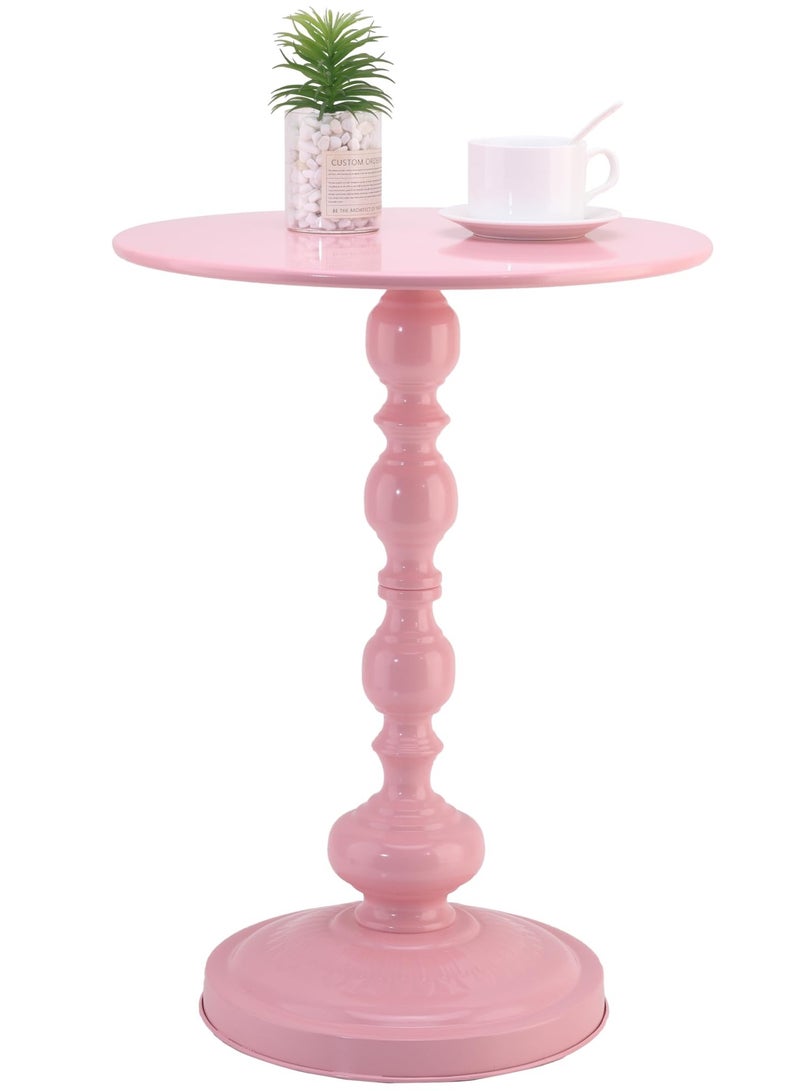XiuWoo End Table, Pink Round Side Table Nightstand for Bedside or Sofa, Vintage Style Accent Table Decorative Small Space Living Room Bedroom Patio, Small Bar Pub Table, 40*50cm, pink  - Image 1
