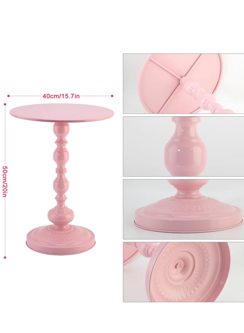 XiuWoo End Table, Pink Round Side Table Nightstand for Bedside or Sofa, Vintage Style Accent Table Decorative Small Space Living Room Bedroom Patio, Small Bar Pub Table, 40*50cm, pink  - Image 2