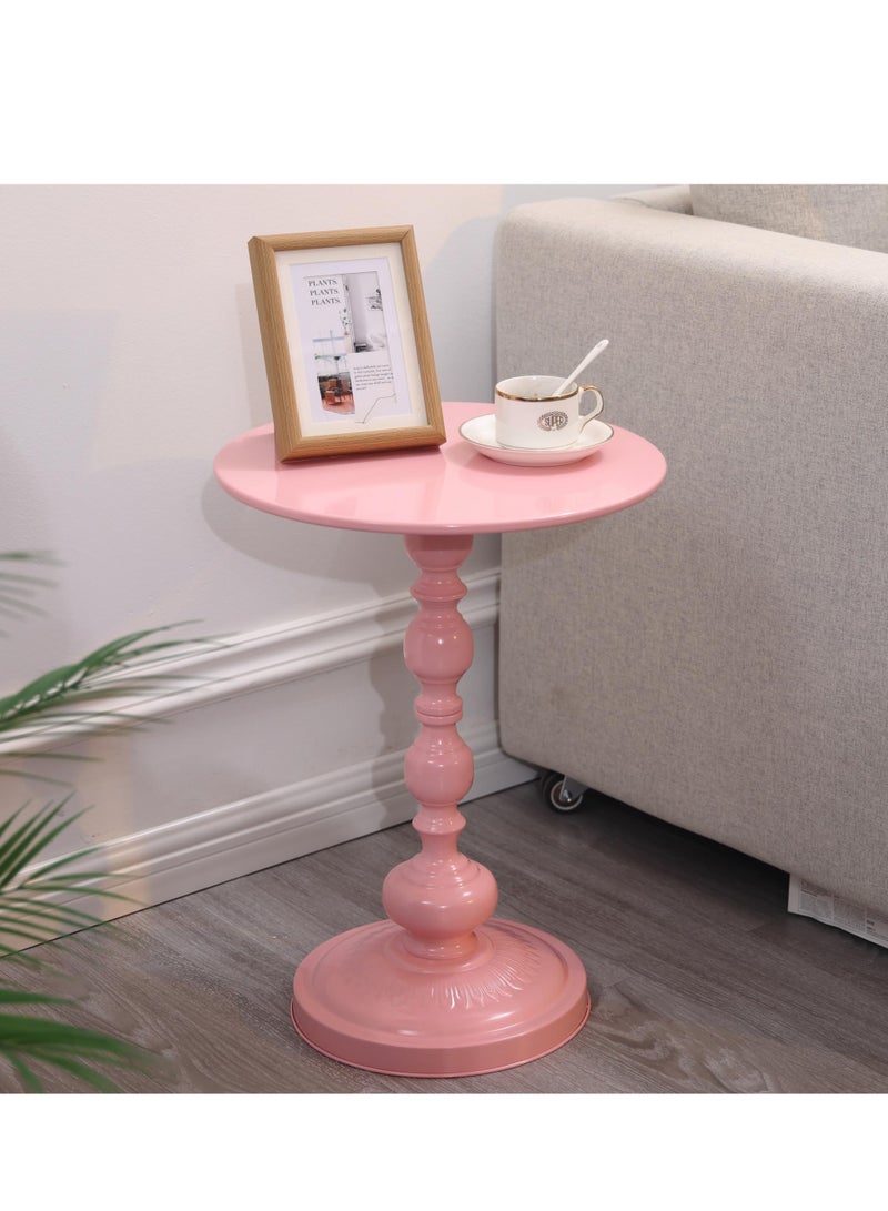 XiuWoo End Table, Pink Round Side Table Nightstand for Bedside or Sofa, Vintage Style Accent Table Decorative Small Space Living Room Bedroom Patio, Small Bar Pub Table, 40*50cm, pink  - Image 3