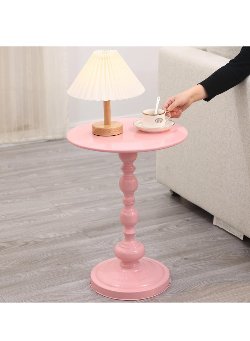 XiuWoo End Table, Pink Round Side Table Nightstand for Bedside or Sofa, Vintage Style Accent Table Decorative Small Space Living Room Bedroom Patio, Small Bar Pub Table, 40*50cm, pink  - Image 4