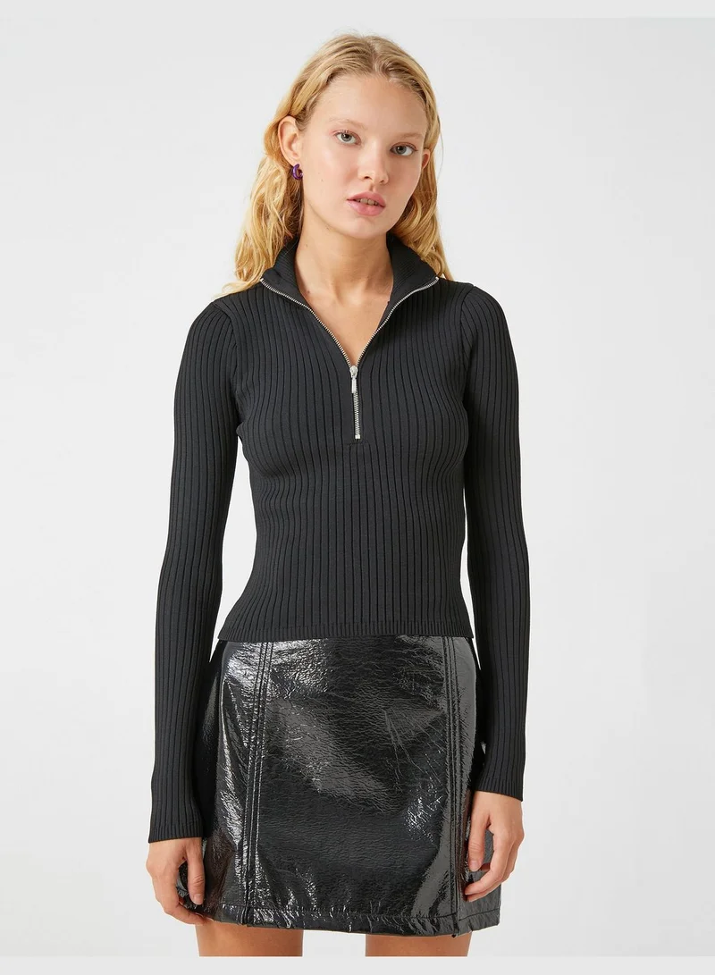 KOTON Half Turtle Neck Sweater Zipper Detail