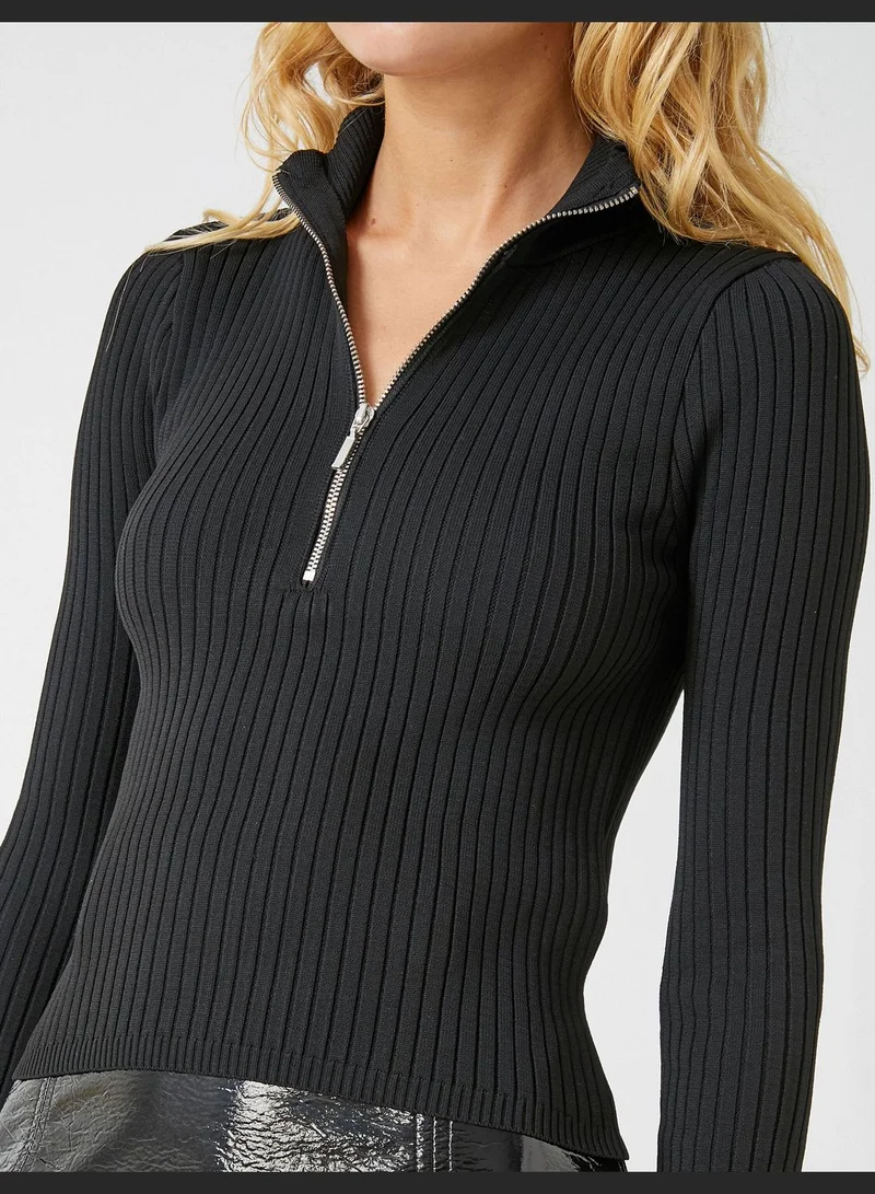 KOTON Half Turtle Neck Sweater Zipper Detail