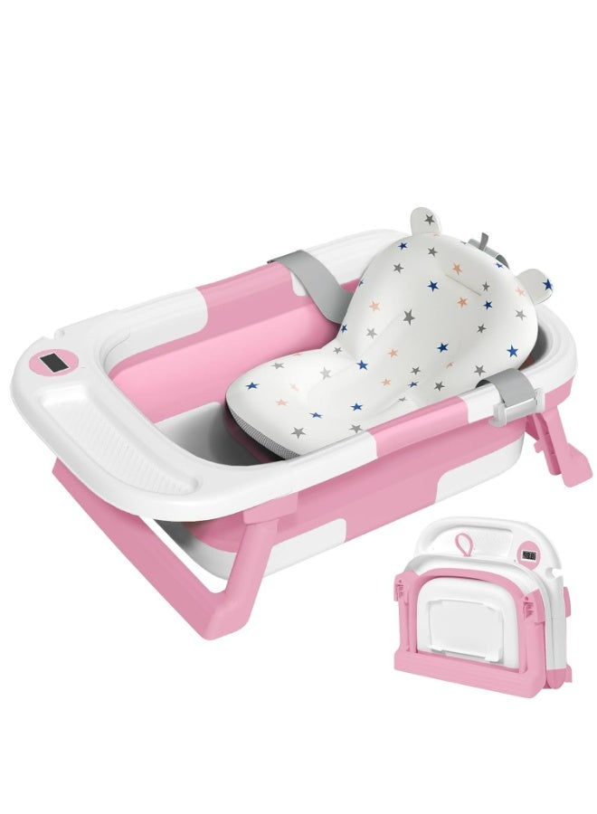 Collapsible Baby Bathtub with Thermometer & Soft Cushion – Foldable Portable Tub 0–36 Months, No‑Slip Feet & Easy Drain Plug | Ideal Baby Shower Gift - Image 1