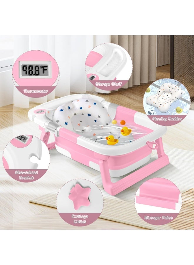 Collapsible Baby Bathtub with Thermometer & Soft Cushion – Foldable Portable Tub 0–36 Months, No‑Slip Feet & Easy Drain Plug | Ideal Baby Shower Gift - Image 3
