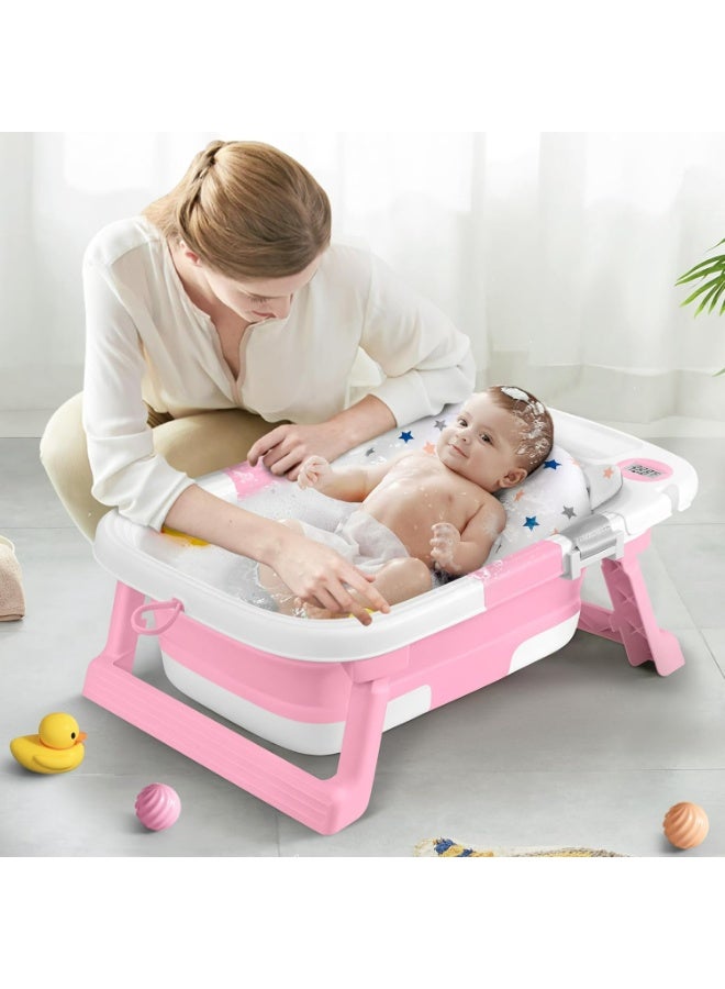 Collapsible Baby Bathtub with Thermometer & Soft Cushion – Foldable Portable Tub 0–36 Months, No‑Slip Feet & Easy Drain Plug | Ideal Baby Shower Gift - Image 2