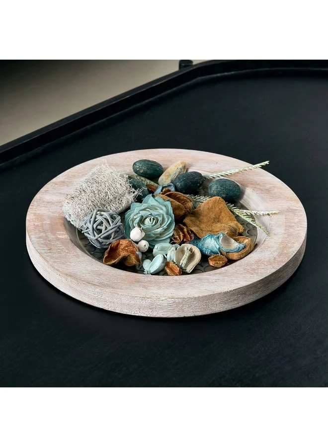 Home Box Flig Decorative Wooden Tray with Iron Detail 30 x 2.5 x 30 cm