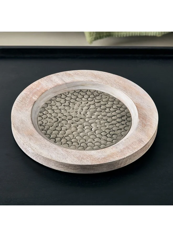 Home Box Flig Decorative Wooden Tray with Iron Detail 30 x 2.5 x 30 cm
