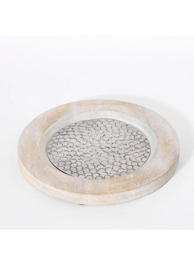 Home Box Flig Decorative Wooden Tray with Iron Detail 30 x 2.5 x 30 cm
