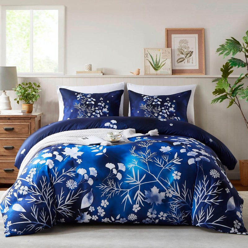 Cupocupa Duvet Cover King Size Set Boho Floral Pattern King Duvet Cover Set for King Size Bed Vintage Soft Bedding Leaf Print Duvet Cover with Pillowcases - Image 1
