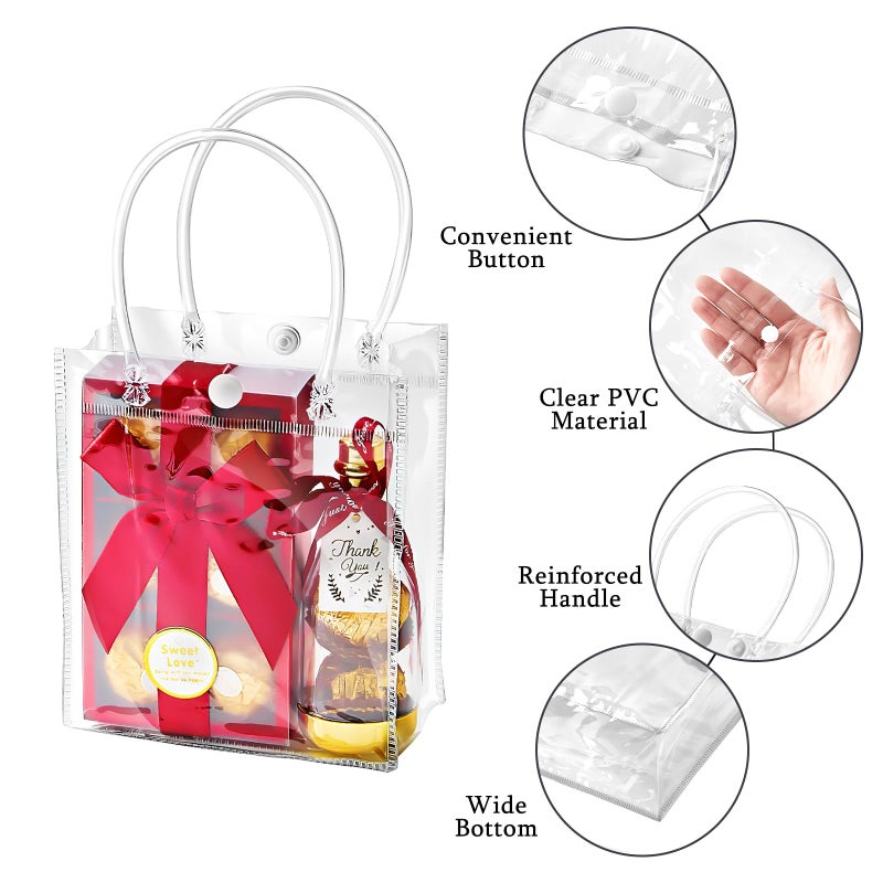 Ohuimrt 50 PCS Clear Plastic Gift Bags with Handles, 5.9 x 4.92 x 2.75 Inches Reusable Party Favor Bags with Ribbon Transparent Gift Wrap Bags Bulk for Weddings Birthdays - Image 3