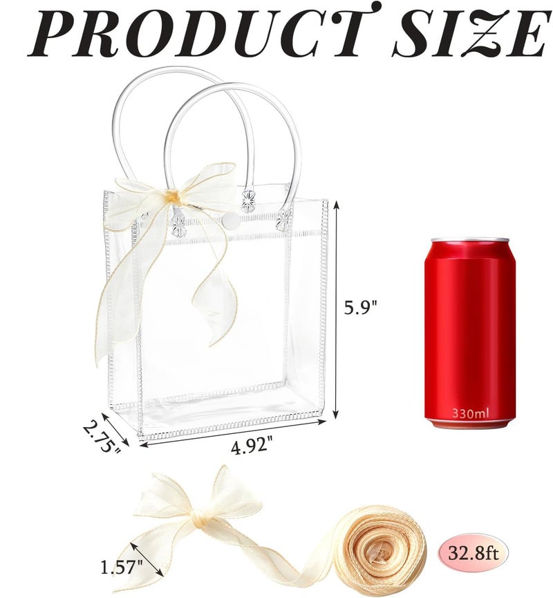 Ohuimrt 50 PCS Clear Plastic Gift Bags with Handles, 5.9 x 4.92 x 2.75 Inches Reusable Party Favor Bags with Ribbon Transparent Gift Wrap Bags Bulk for Weddings Birthdays - Image 2