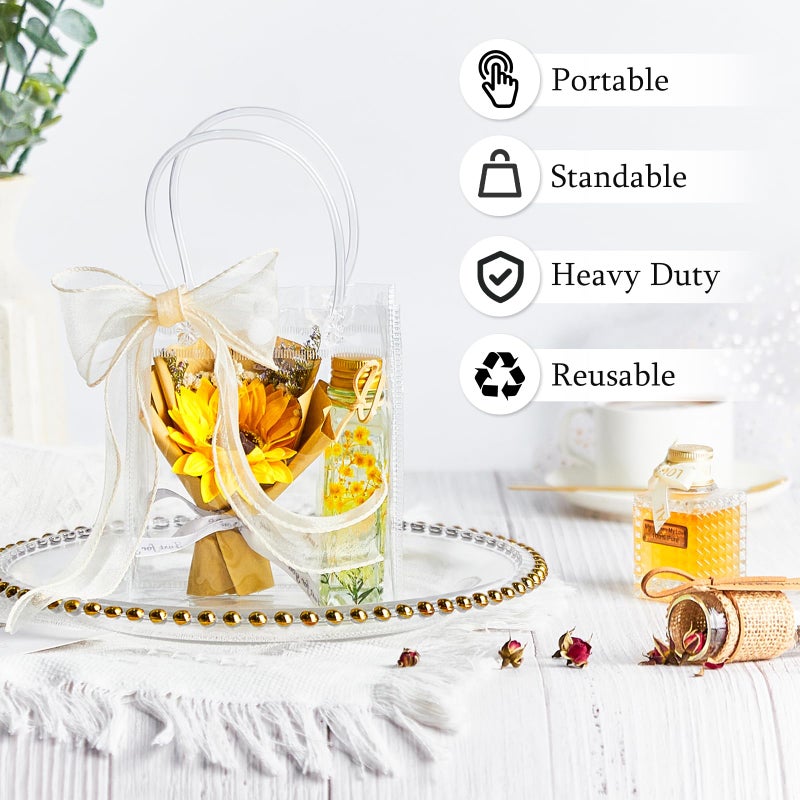 Ohuimrt 50 PCS Clear Plastic Gift Bags with Handles, 5.9 x 4.92 x 2.75 Inches Reusable Party Favor Bags with Ribbon Transparent Gift Wrap Bags Bulk for Weddings Birthdays - Image 4