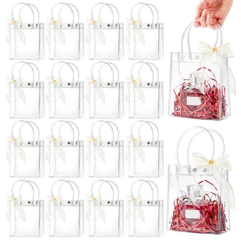 Ohuimrt 50 PCS Clear Plastic Gift Bags with Handles, 5.9 x 4.92 x 2.75 Inches Reusable Party Favor Bags with Ribbon Transparent Gift Wrap Bags Bulk for Weddings Birthdays - Image 1