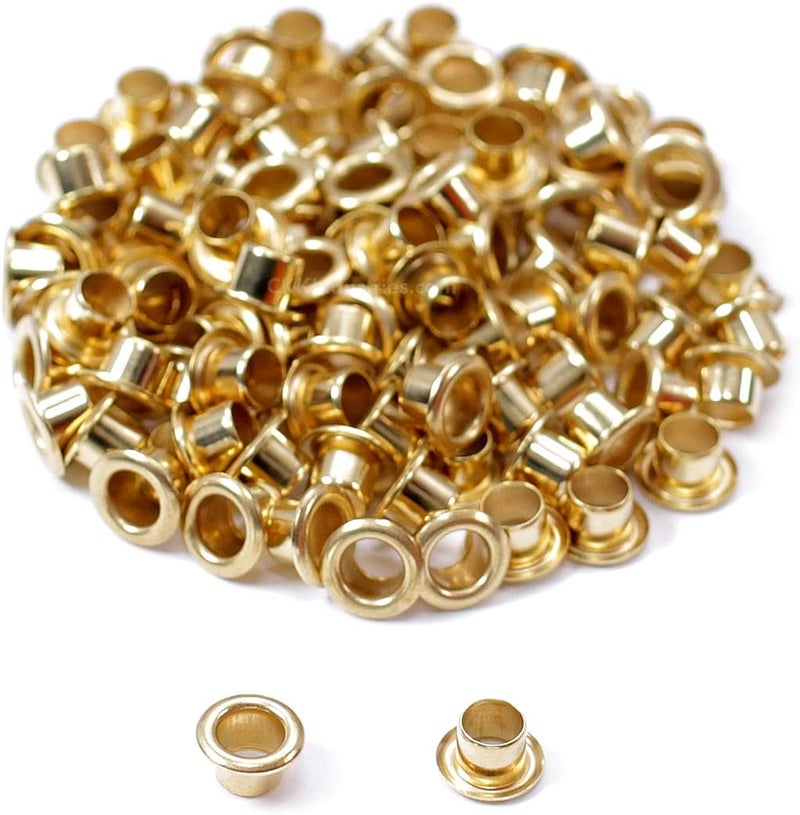 HolsterSmith [100 Pack] Polished Brass Eyelets - (#8-6 Length) - (1/4 in. Diameter) - (USA Made) - Rivets for DIY Kydex Holsters, Leather Shoes, and Canvas Cloth - Image 1