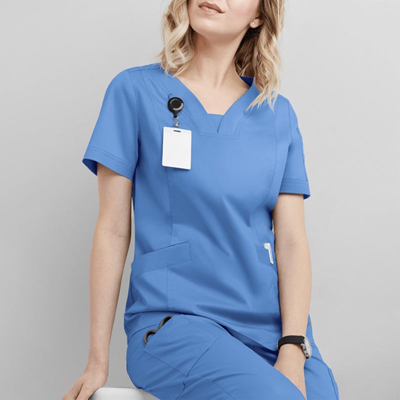 Womens Short Sleeve Scrub Top Nurse Uniform B blue B blue