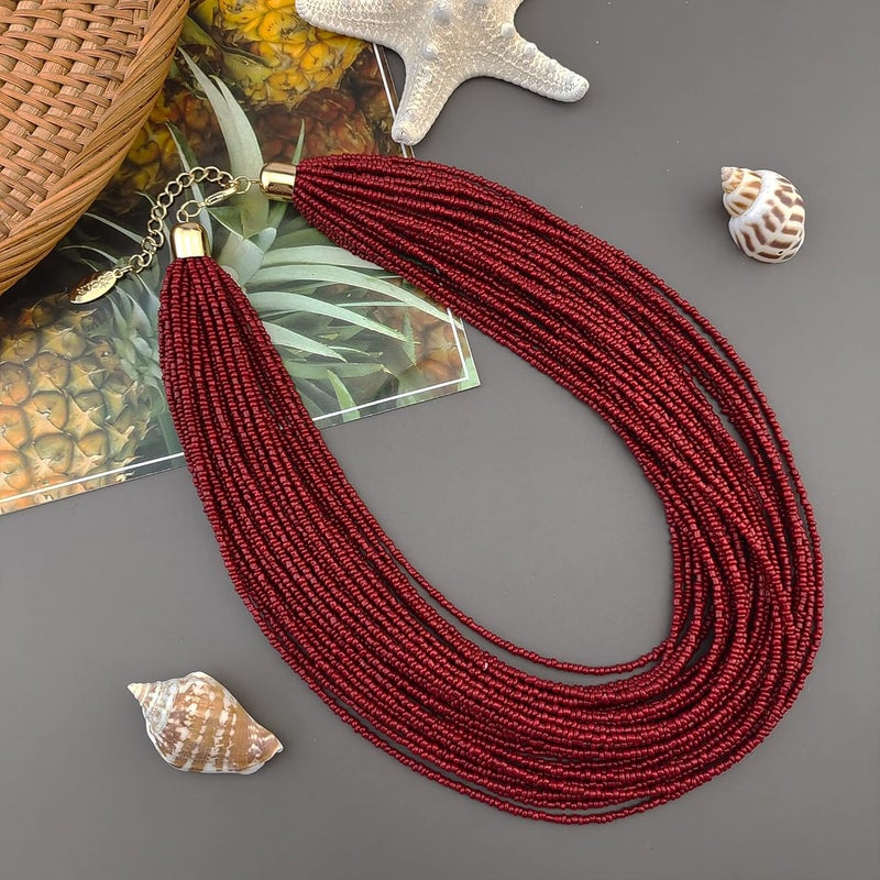 Bocar Multi Layer Chunky Bib Statement Seed Beads Cluster Collar Necklace for Women Gift (NK-10351) - Image 3