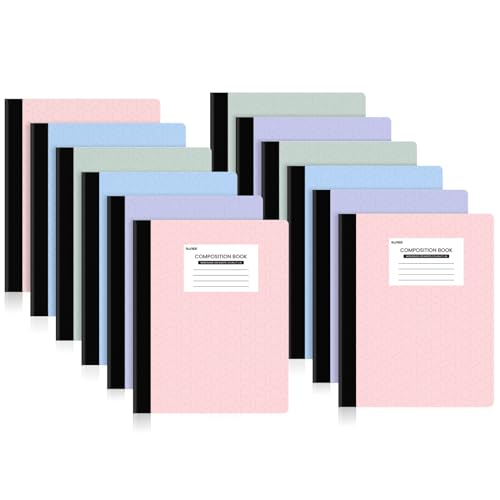 SUNEE Composition Notebooks - Wide Ruled Paper, 12 Pack Composition Book, 9 3/4" x 7 1/2", 80 Sheets/160 Pages, Assorted Colors, School & Office Supplies - Image 1
