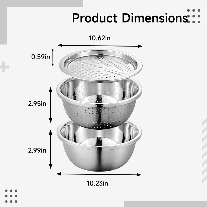 Stainless Steel 3 Piece Kitchen Grater And Colander Set 27 Cm - Image 5
