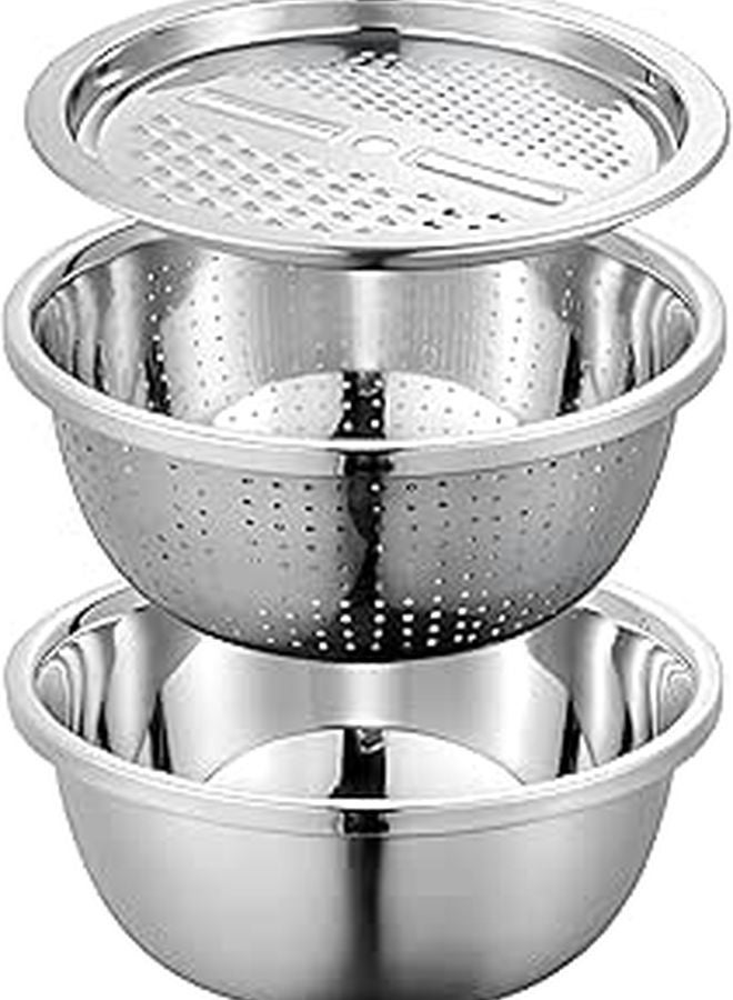 Stainless Steel 3 Piece Kitchen Grater And Colander Set 27 Cm - Image 1