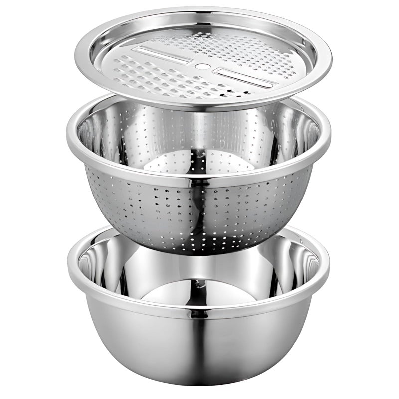 Stainless Steel 3 Piece Kitchen Grater And Colander Set 27 Cm - Image 2