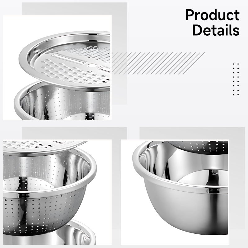 Stainless Steel 3 Piece Kitchen Grater And Colander Set 27 Cm - Image 3