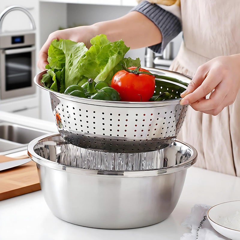 Stainless Steel 3 Piece Kitchen Grater And Colander Set 27 Cm - Image 4
