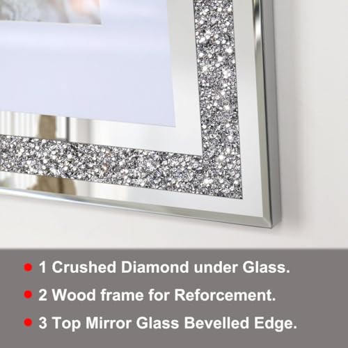 ALLARTONLY Big Mirror Photo Frame 16x20inch Mat To 11x14inch Crushed Diamond Bling Sparkle Home Decor, 2 Pack Crystal Silver Glass Wedding Picture Poster Wall Frame. - Image 3