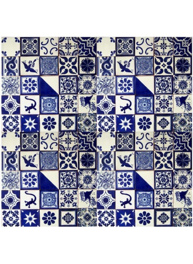 Color Y Tradicion 100 Hand Painted Talavera Mexican Tiles 4 X4 Blue And White 