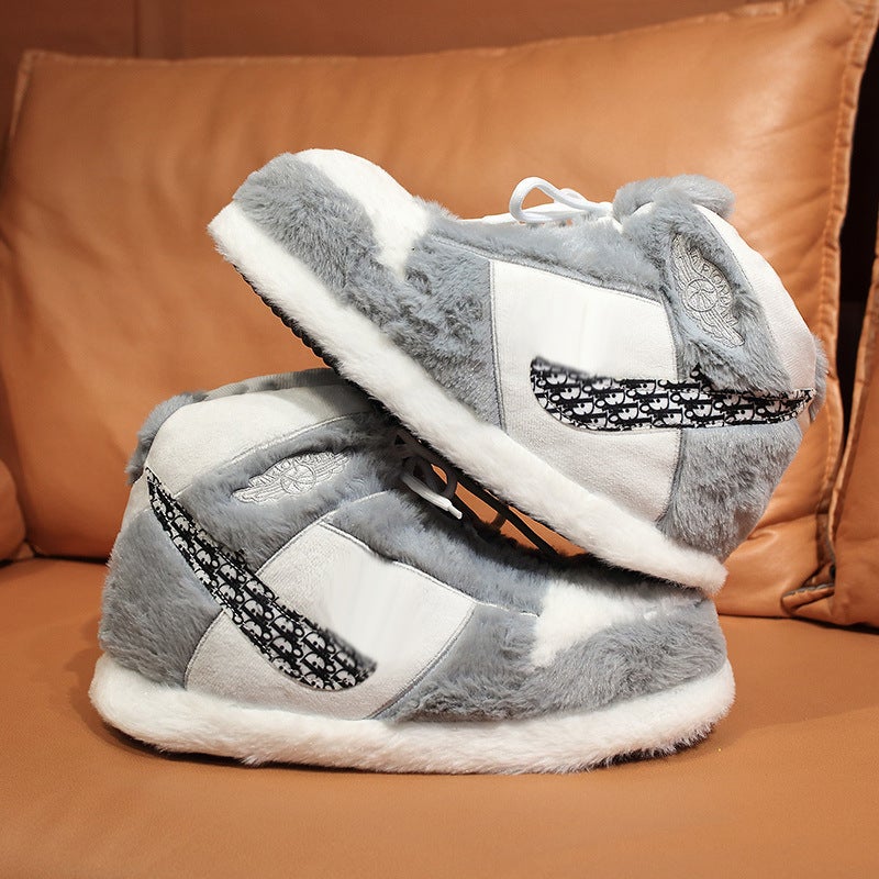 Winter New Warm Thick Cotton Slippers Grey 