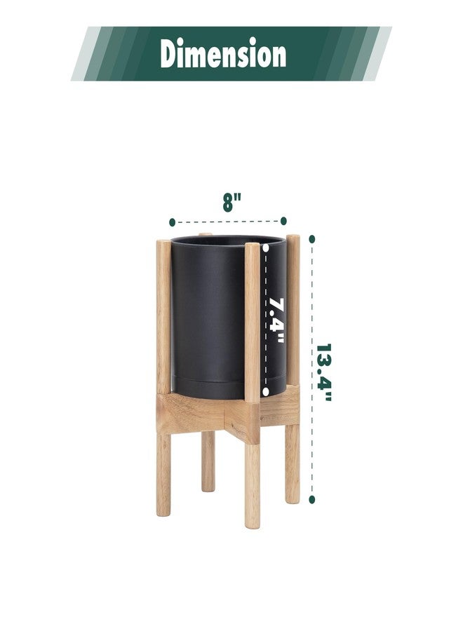 D'vine Dev Planter Pot with Stand - 8 Inch Plastic Cylinder Flower Pot with Wood Planter Holder for Indoor, Matte Black Pot + Natural Stand, 55-C-J-2 - Image 3