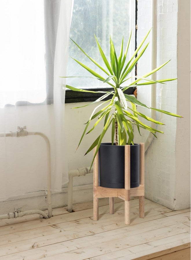 D'vine Dev Planter Pot with Stand - 8 Inch Plastic Cylinder Flower Pot with Wood Planter Holder for Indoor, Matte Black Pot + Natural Stand, 55-C-J-2 - Image 4