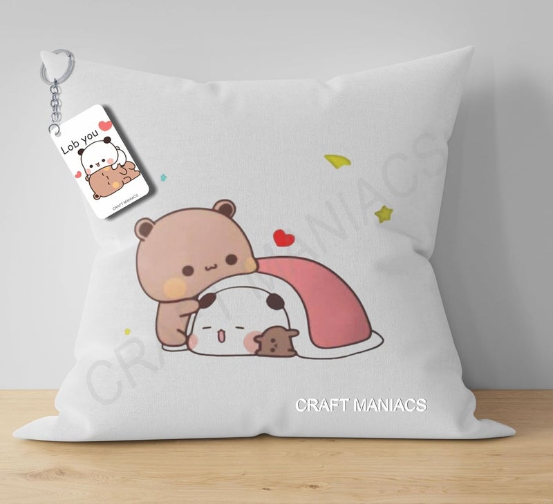 CRAFT MANIACS Bubu Dudu Nightie Night Pillow Keychain Combo A 16 16 Pillow with Filler Inside Free Wooden MDF Keychain - Image 1