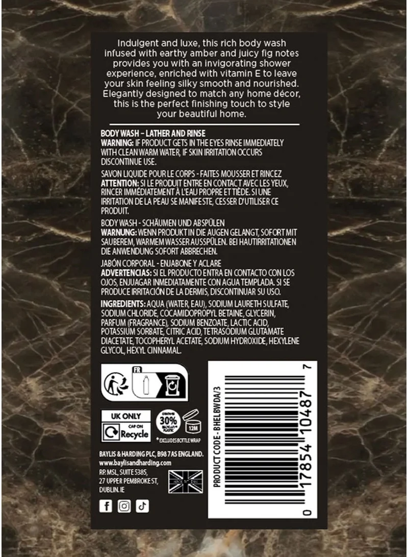 Baylis & Harding 500 Elements Dark Amber and Fig Body Wash, 500ml | Vegan | Enriched in Vitamin E | Nourishing, Hydrating and Moisturising Formula | Paraben Free  | Best Price UAE