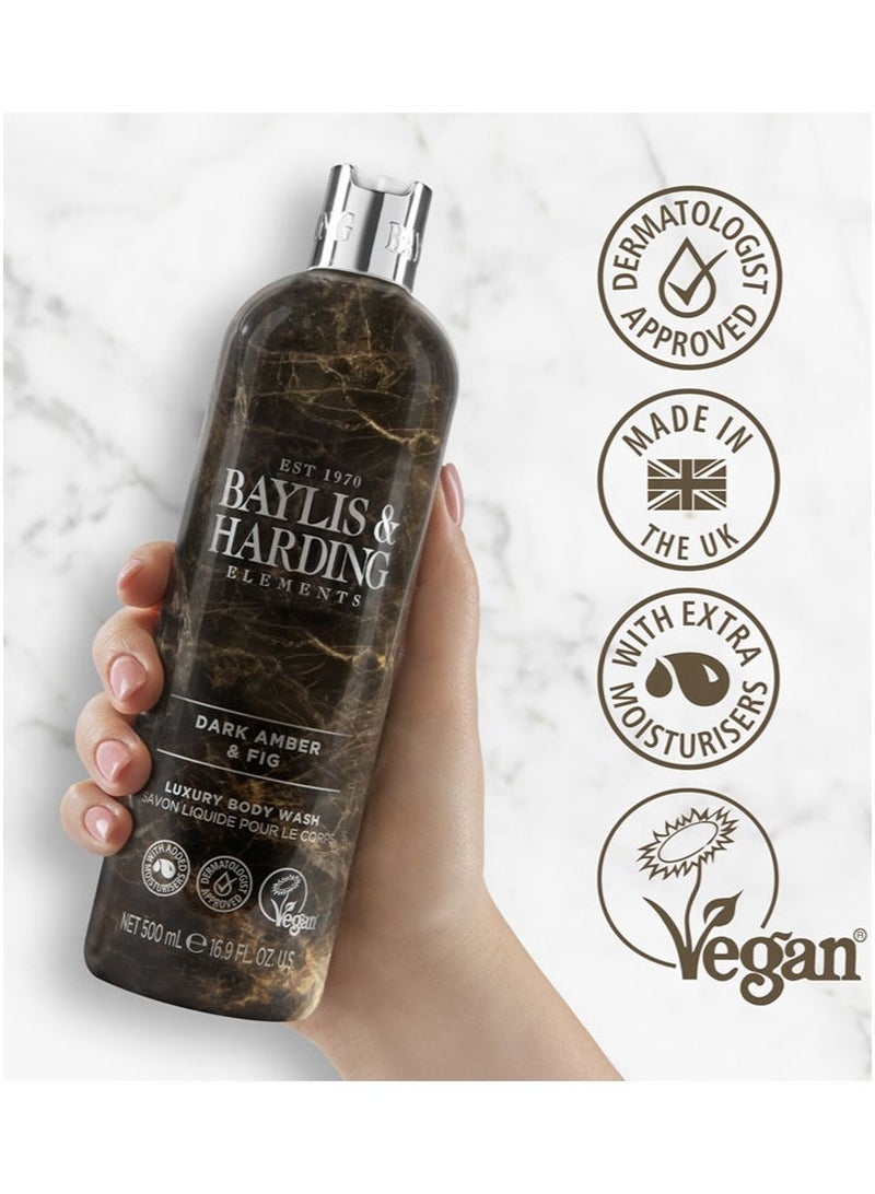 بايليس & هاردينج غسول الجسم "إيلمنتس" برائحة العنبر الداكن والتين، ٥٠٠ مل | نباتي | غني بفيتامين هـ | تركيبة مغذية ومرطبة | خالٍ من البارابين - Image 2