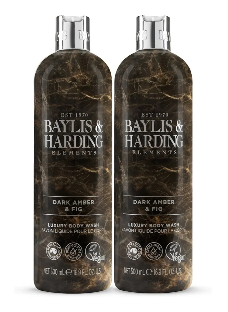 Baylis & Harding Elements Dark Amber and Fig Body Wash, 500ml (Pack of 2) | Vegan | Enriched in Vitamin E | Nourishing, Hydrating and Moisturising Formula | Paraben Free