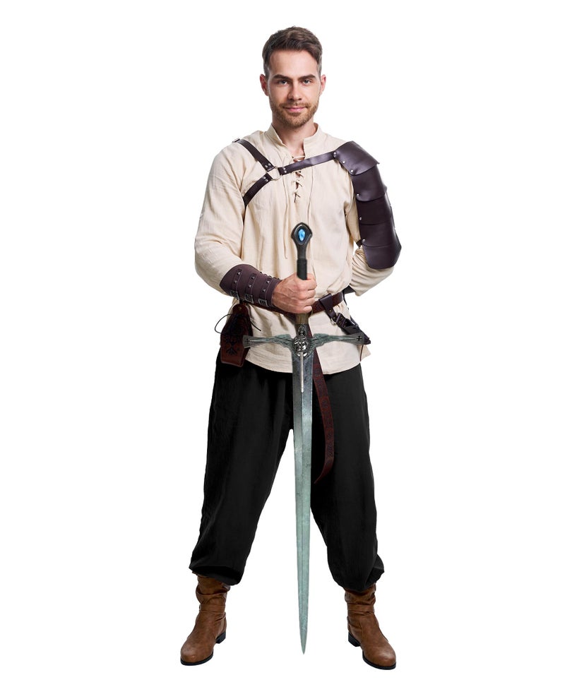 Vanderdyken 8 Pcs Men's Renaissance Costume Halloween Medieval Pirate Shirt Pant Viking Costume Accessories Set (Classic Color, Large) - Image 5