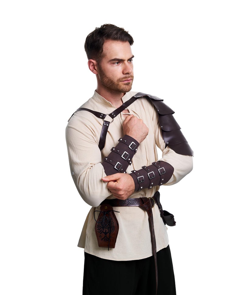 Vanderdyken 8 Pcs Men's Renaissance Costume Halloween Medieval Pirate Shirt Pant Viking Costume Accessories Set (Classic Color, Large) - Image 4