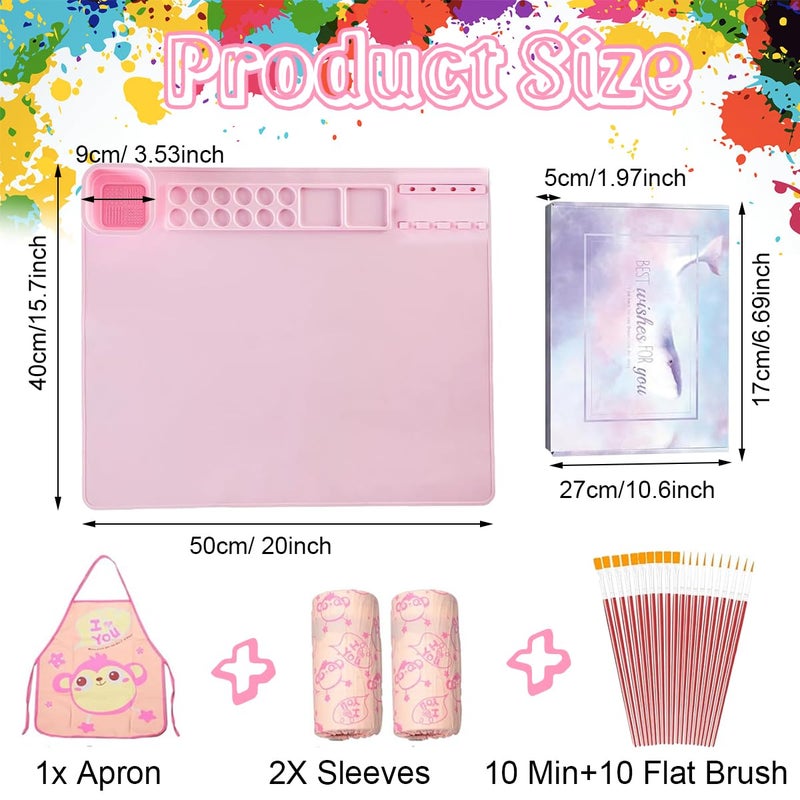 HASTHIP® Silicone Painting Station Kit - 40*50cm Painting Mat Non-Stick - Multipurpose Station for Kids,with Apron,Oversleeve Brushes Paint Mat Art Supplies for & DIY Creation - Image 2