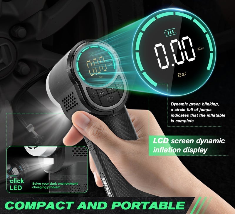 AUXTUR Vehicle Tire Inflator Portable Air Compressor & Inflator(150PSI),TYPE-C 6000mAH Car Tire Pump with Light, Digital Tire Pressure Gauge, Air Pump-Car Motorcycle Accessories - Image 4
