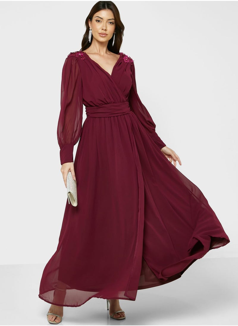 Ella Limited Edition Surplice Neck Pleated Dress  - Image 4