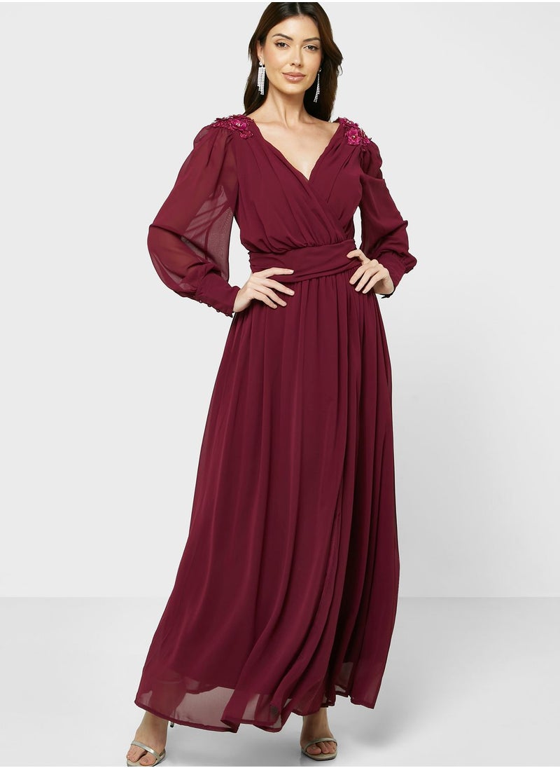 Ella Limited Edition Surplice Neck Pleated Dress  - Image 1