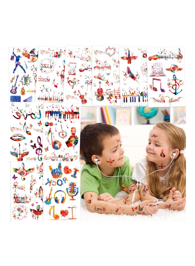 Creative Music Notes Temporary Tattoos - Red and Blue Music Notes, Guitar, Piano, and Feather Designs - Perfect Fake Tattoos for Music Parties and Birthday Gifts for Adults. - Image 1