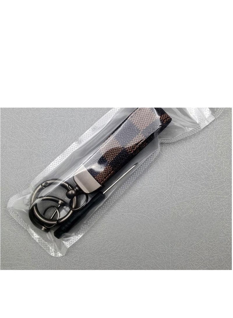 Brown Plaid PU Leather Car Keychain – Metal Zinc Alloy 360° Rotating Ring, Universal Wrist Strap Key Holder for Car/Home/Bag, Keychain with Screwdriver – Classic Check Design** - Image 2